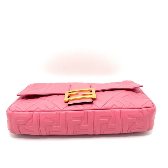Fendi Baguette NM Bag Zucca Embossed Leather Large Pink - Picture 4 of 15